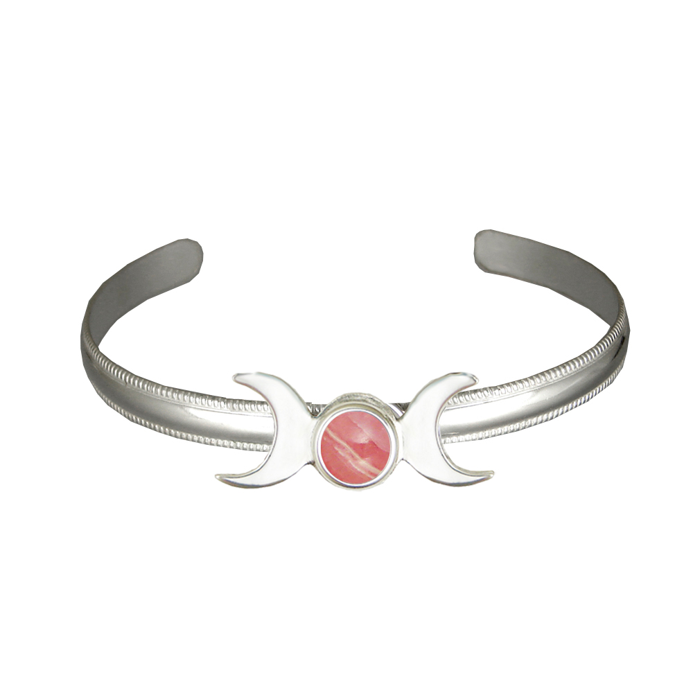 Sterling Silver Moon Phases Cuff Bracelet With Rhodocrosite